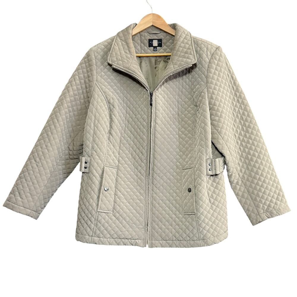 GALLERY Quilted Jacket Women’s 1X Mushroom Beige Zip Front‎ Pockets Classic Coat